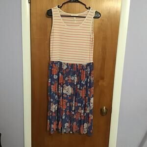 Matilda Jane Mixed Media Stripe Floral Romantic Cotton Tank Tiered Dress Medium